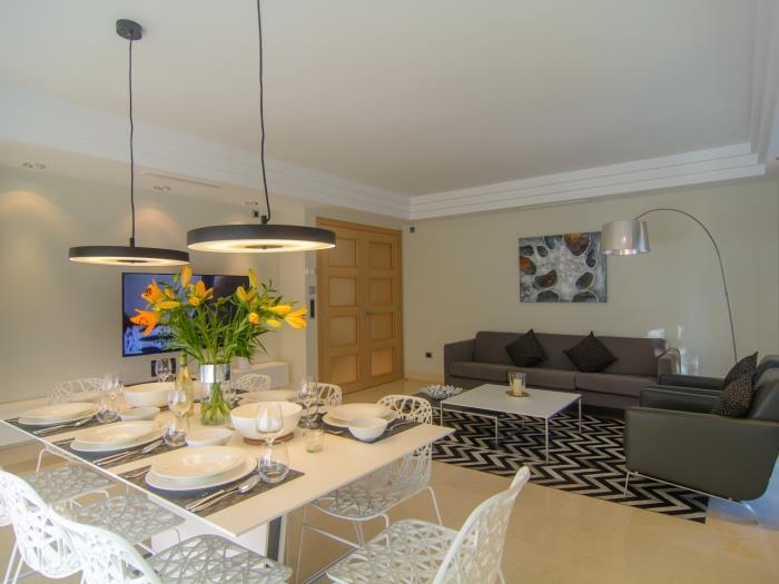 Modern appliances in lounge and dining area
