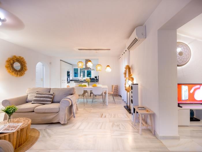 Wood burning fireplace in homey sitting area