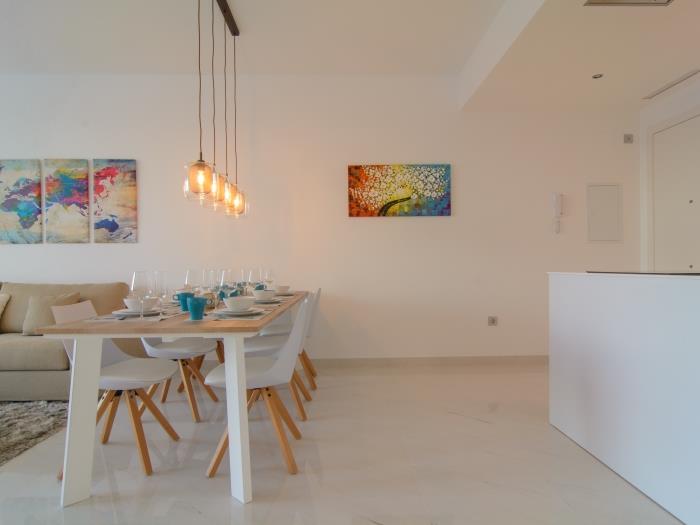 Wooden dining table for 6 in dining area