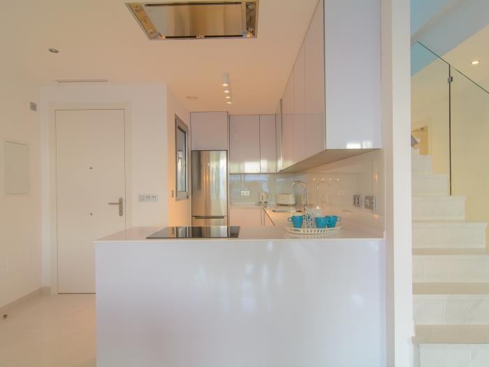Fully equipped open plan kitchen with neat lines