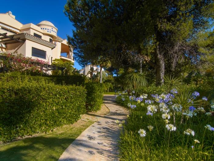 Exotic vegetation, manicured gardens, free shaped pool, quiet urbanization