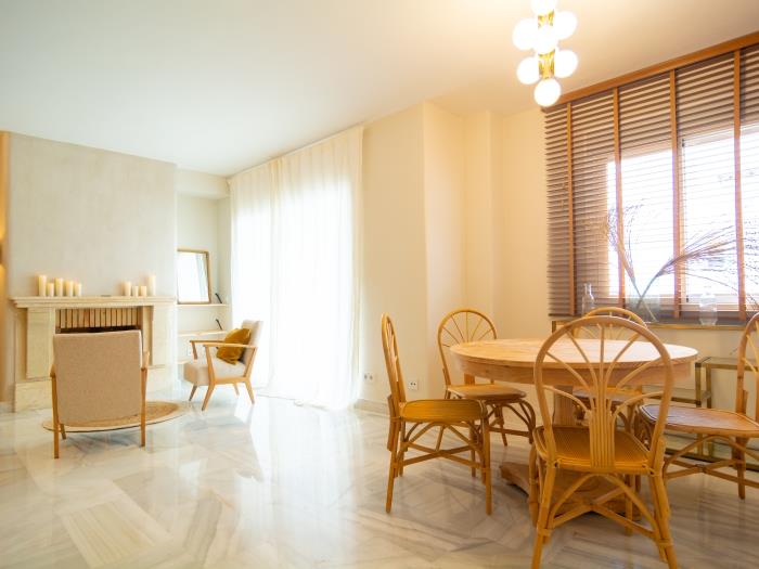 Bright area with wooden furniture and accessories that filter the Mediterranean sun