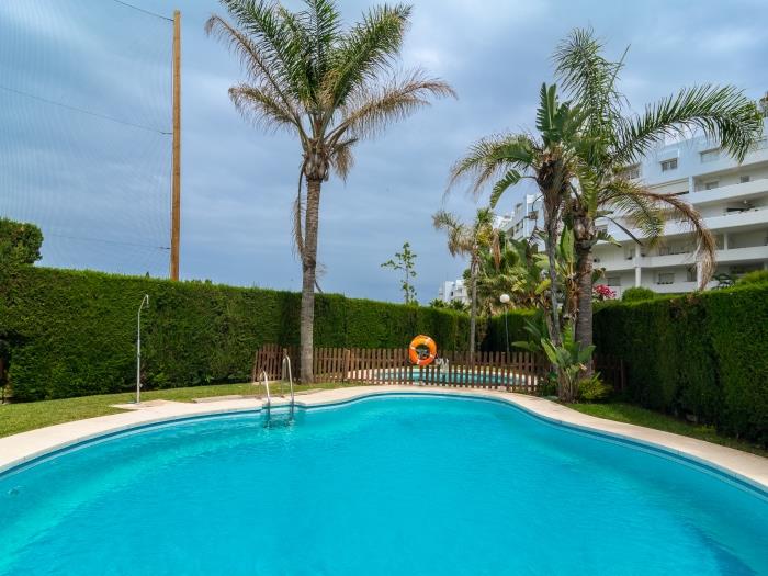 Mediterranean vegetation that surrounds the shared pool and children's pool with outdoor showers